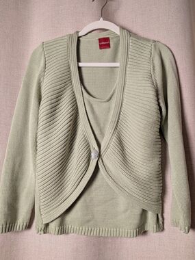 Preppy Sage Green Layered Knit Cardigan L